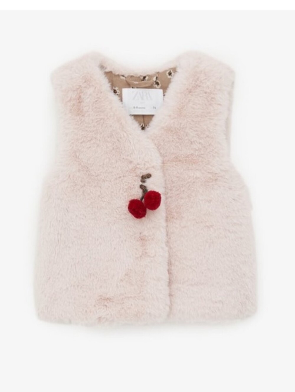 Zara Girls Faux Fur Vest with Cherry Detail (size 4-5 years)